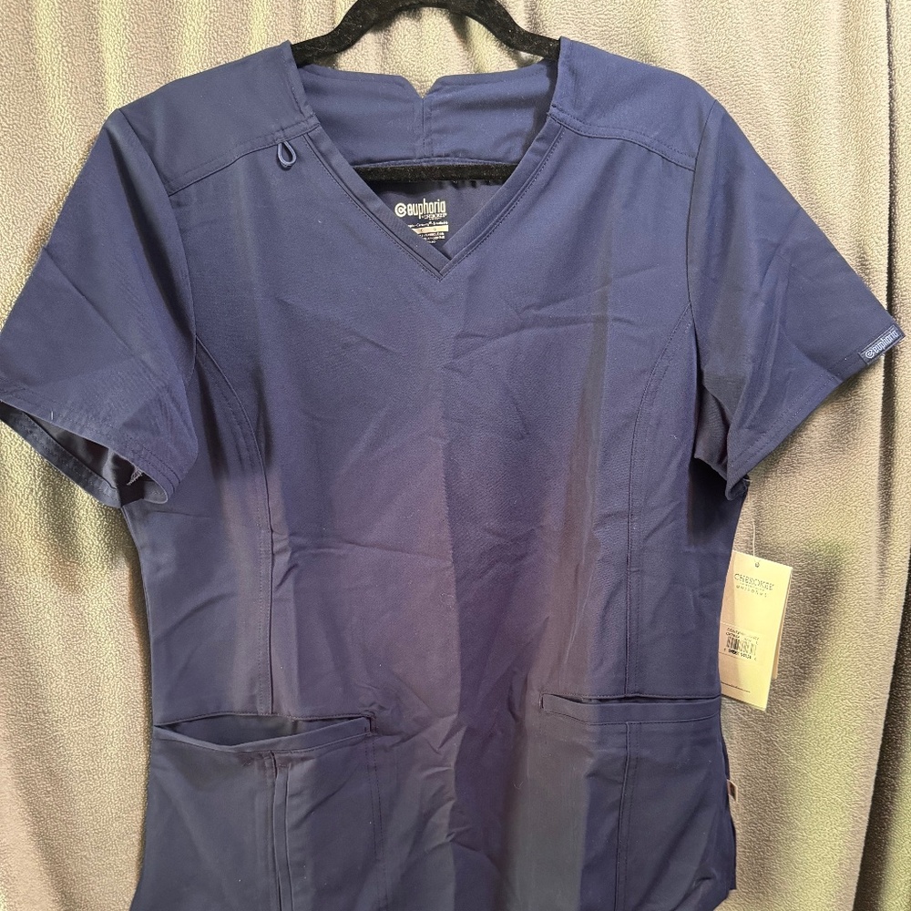 Cherokee Euphoria Womens Navy Blue Large scrub top